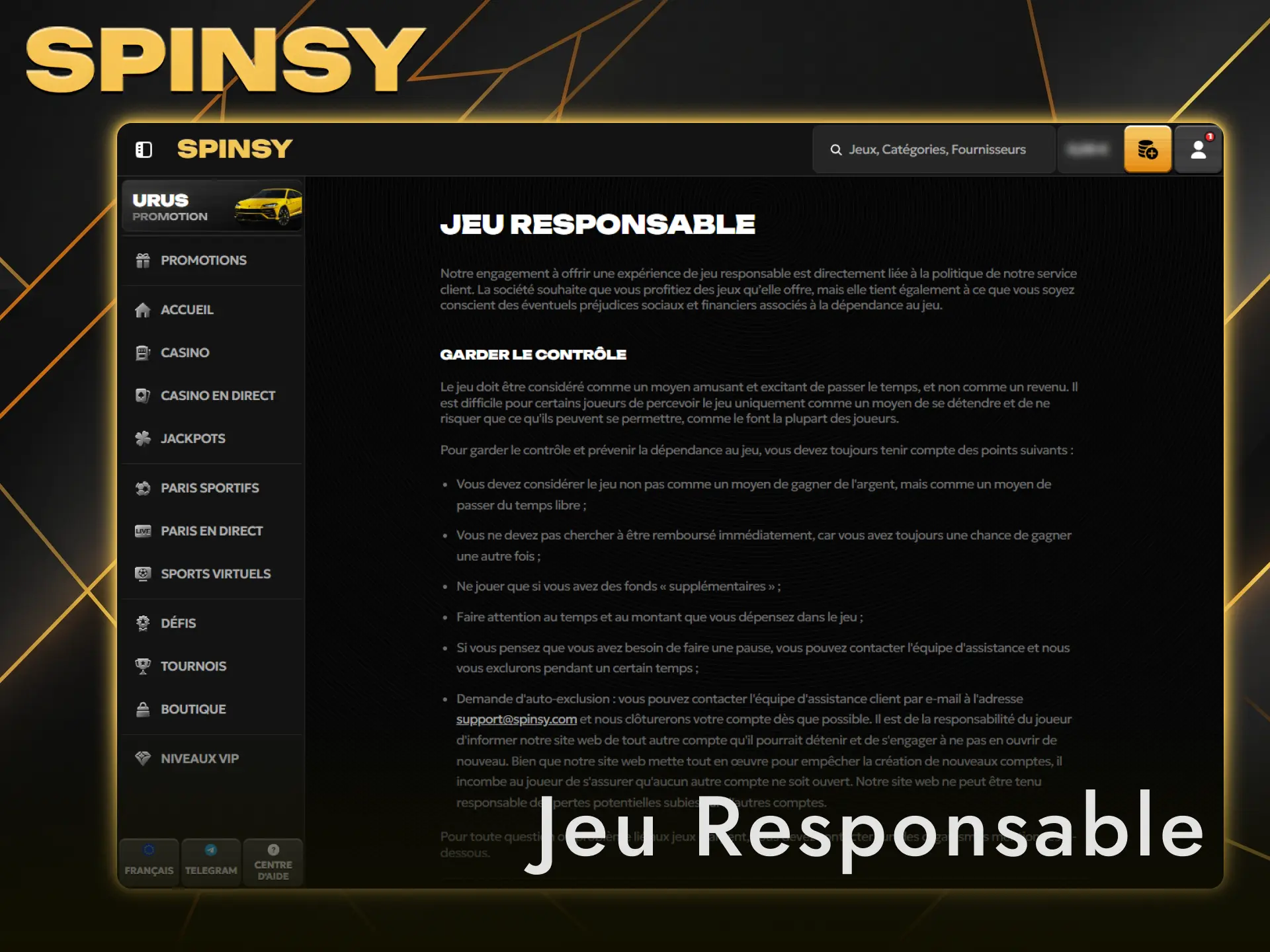 Fixez des limites de jeu avant de demander un retrait sur Spinsy.
