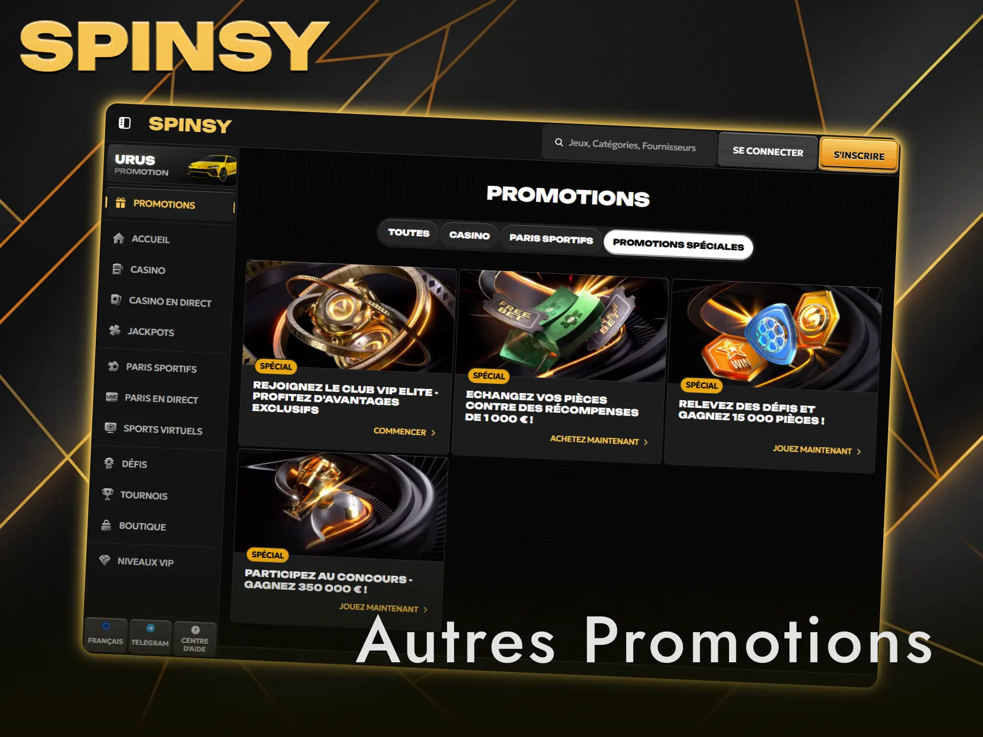 Profitez du cashback ainsi que du Bonus Crab sur le casino Spinsy.