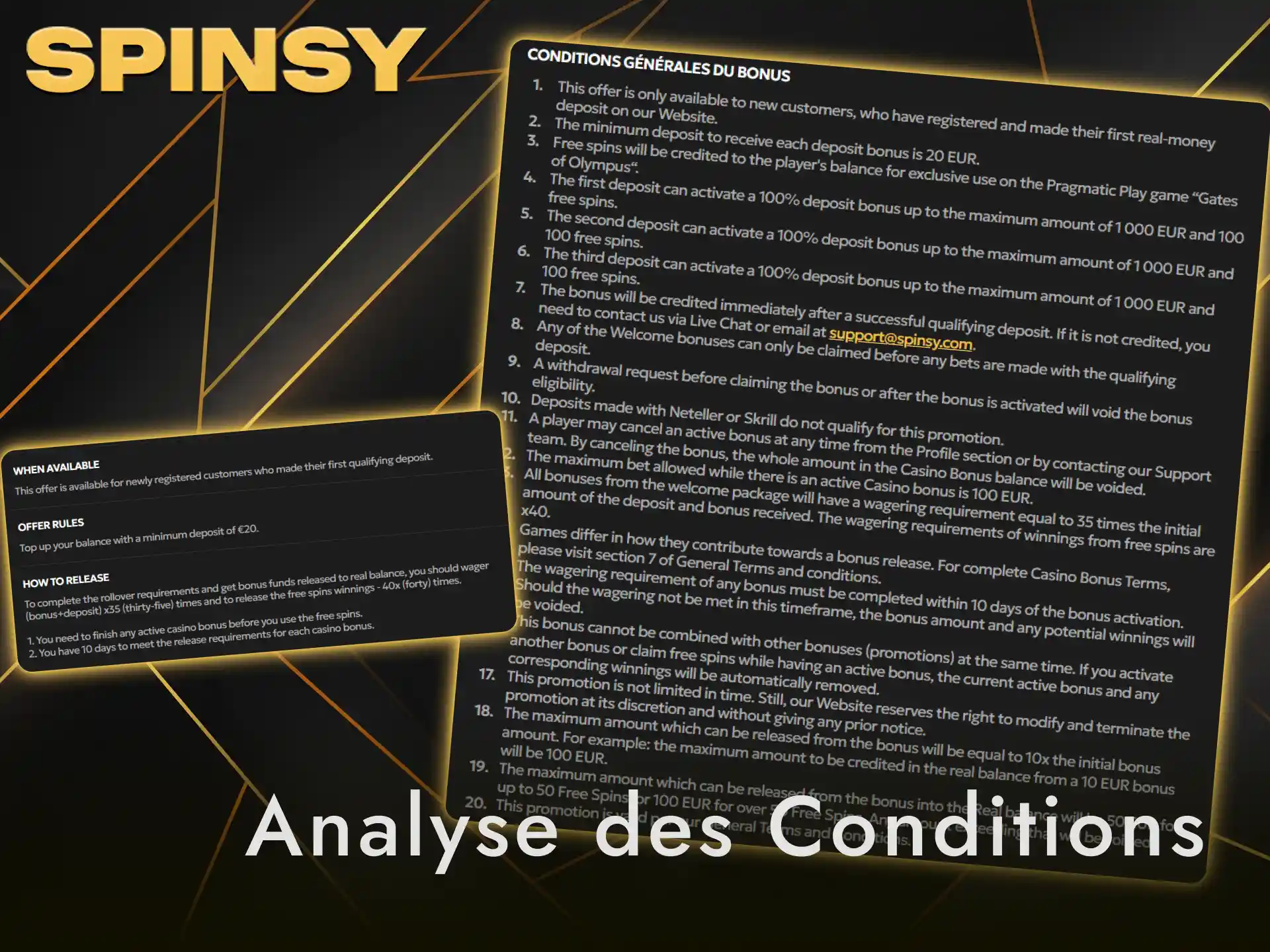 Analysez les conditions de mise Spinsy pour retirer rapidement vos gains bonus.