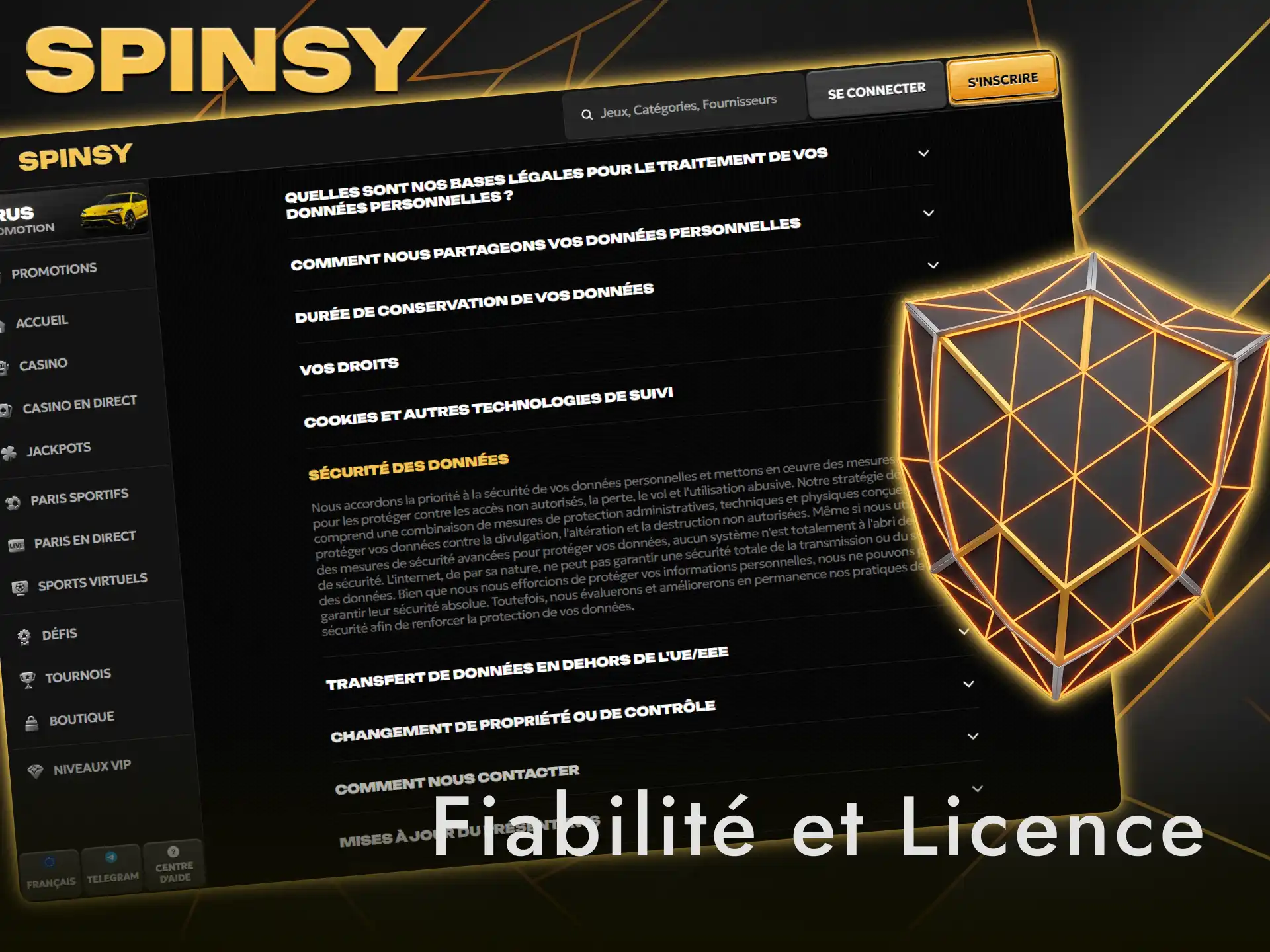 Vérifiez la licence et la fiabilité du casino Spinsy avant de placer une mise.