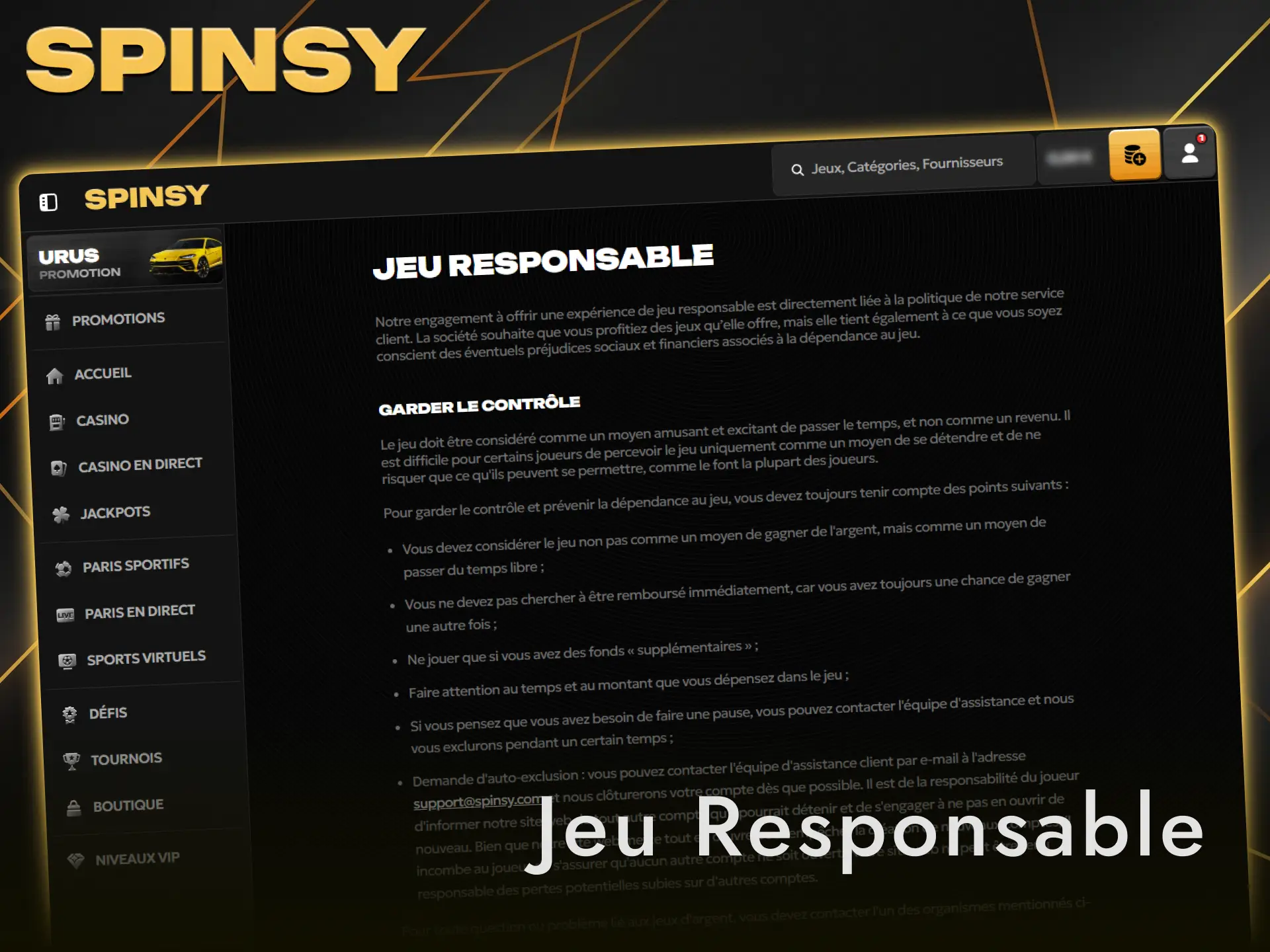 Appliquez les règles de jeu responsable dès l'inscription sur le site Spinsy.