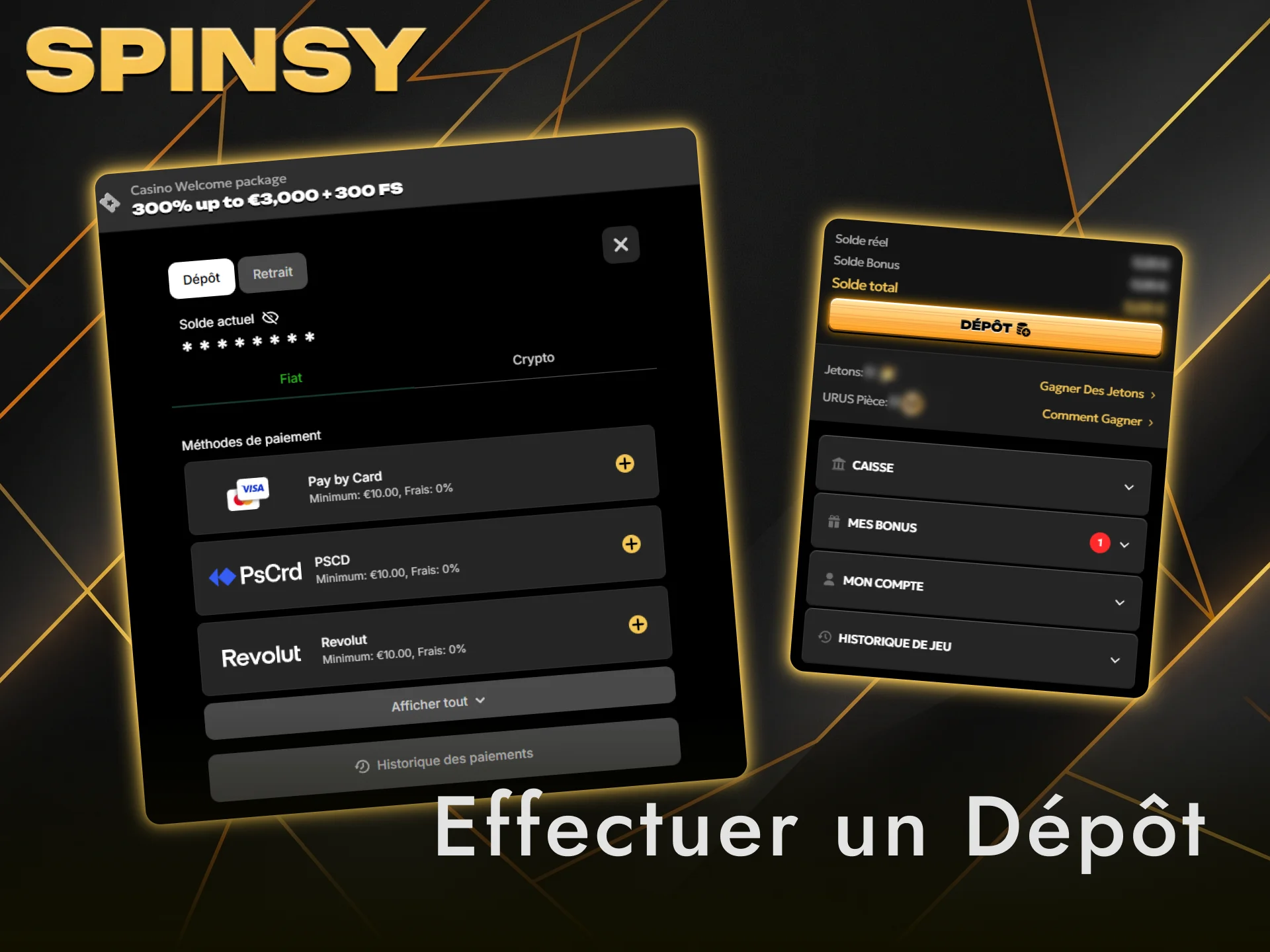 Suivez les étapes pour effectuer un dépôt sécurisé sur le casino Spinsy.